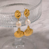Wholesale Women's Light Luxury Minimalist Geometric Freshwater Pearl Shell Stainless Steel Earrings With Vacuum Real Gold Plating