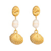 Wholesale Women's Light Luxury Minimalist Geometric Freshwater Pearl Shell Stainless Steel Earrings With Vacuum Real Gold Plating