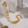 Wholesale Women's Light Luxury Minimalist Geometric Natural Freshwater Pearl Stainless Steel Real Gold Plated Bracelet