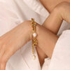 Wholesale Women's Light Luxury Minimalist Geometric Natural Freshwater Pearl Stainless Steel Real Gold Plated Bracelet