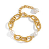 Wholesale Women's Light Luxury Minimalist Geometric Natural Freshwater Pearl Stainless Steel Real Gold Plated Bracelet