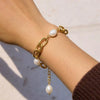 Wholesale Women's Light Luxury Minimalist Geometric Natural Freshwater Pearl Stainless Steel Real Gold Plated Bracelet