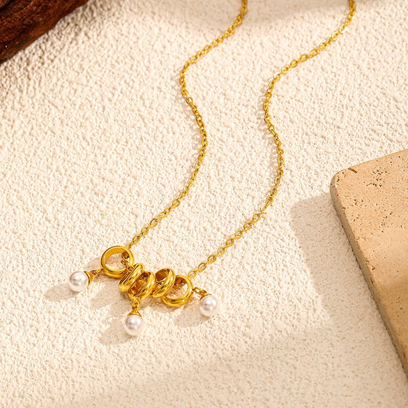 Wholesale Women's Light Luxury Minimalist Geometric Pearl Pendant Necklace With Vacuum Real Gold Plating In Pvd Furnace Made Of Titanium Steel And Stainless Steel