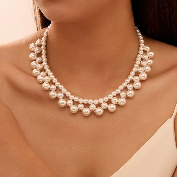Wholesale Women's Light Luxury Minimalist Geometric 925 Silver Electroplated Multilayered Faux Pearl Woven Choker Necklace