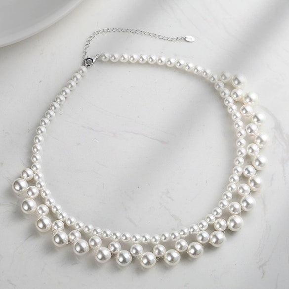 Wholesale Women's Light Luxury Minimalist Geometric 925 Silver Electroplated Multilayered Faux Pearl Woven Choker Necklace