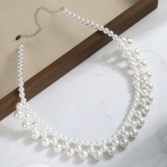 Wholesale Women's Light Luxury Minimalist Geometric 925 Silver Electroplated Multilayered Faux Pearl Woven Choker Necklace