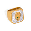 Wholesale Women's Light Luxury Minimalist Geometric Square Lion Head Full Diamond Ring Stainless Steel 18K Gold Plated Jewelry