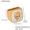 Wholesale Women's Light Luxury Minimalist Geometric Square Lion Head Full Diamond Ring Stainless Steel 18K Gold Plated Jewelry