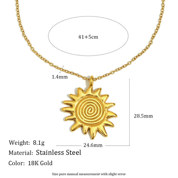 Wholesale Women's Light Luxury Minimalist Geometric Stainless Steel Electroplated Gold Fingerprint Sun Pendant Necklace