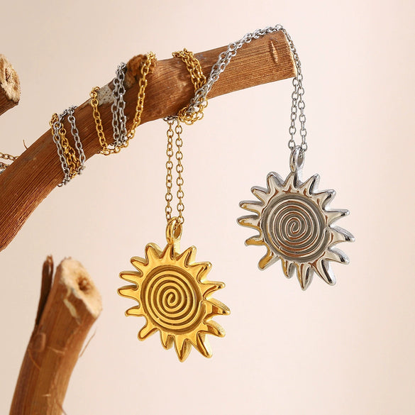 Wholesale Women's Light Luxury Minimalist Geometric Stainless Steel Electroplated Gold Fingerprint Sun Pendant Necklace