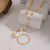 Wholesale Women's Light Luxury Minimalist Geometric Stainless Steel Real Gold Plated Finger Chain Bracelet With Natural Freshwater Pearls