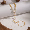 Wholesale Women's Light Luxury Minimalist Geometric Stainless Steel Real Gold Plated Finger Chain Bracelet With Natural Freshwater Pearls
