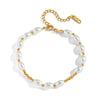 Wholesale Women's Light Luxury Minimalist Geometric Stainless Steel Real Gold Plated Pearl Beaded Bracelet Jewelry
