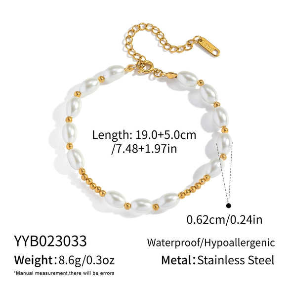 Wholesale Women's Light Luxury Minimalist Geometric Stainless Steel Real Gold Plated Pearl Beaded Bracelet Jewelry