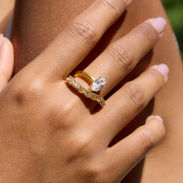 Wholesale Women's Light Luxury Minimalist Geometric Stainless Steel Zircon Ring With Electroplating