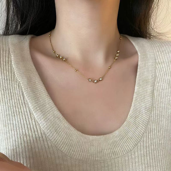 Wholesale Women's Light Luxury Minimalist Geometric Titanium Steel 18K Gold Plated Pendant Necklace With Ball Chain