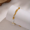 Wholesale Women's Light Luxury Minimalist Real Gold Plated Stainless Steel Irregular Geometric Pearl Shell Beads Beaded Bracelet Hand Jewelry