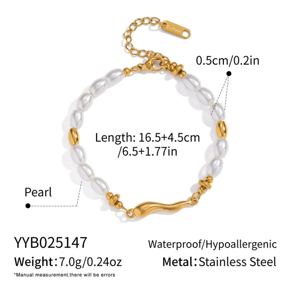 Wholesale Women's Light Luxury Minimalist Real Gold Plated Stainless Steel Irregular Geometric Pearl Shell Beads Beaded Bracelet Hand Jewelry