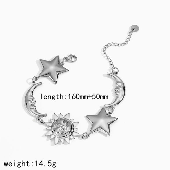 Wholesale Women's Light Luxury Minimalist Star Shape Real Gold Plated Stainless Steel Jewelry Set Necklace Bracelet