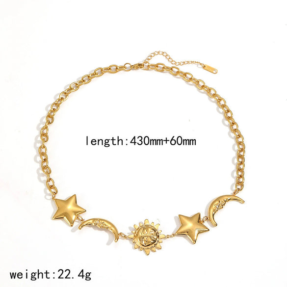 Wholesale Women's Light Luxury Minimalist Star Shape Real Gold Plated Stainless Steel Jewelry Set Necklace Bracelet