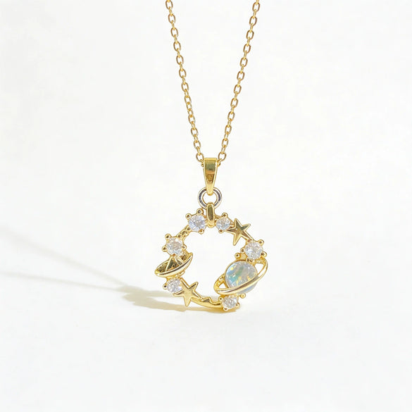 Wholesale Women's Light Luxury Minimalist Star Shape Zircon Inlaid Copper Pendant Titanium Steel Oshaped Chain Necklace