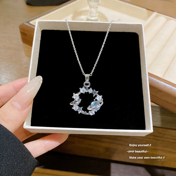Wholesale Women's Light Luxury Minimalist Star Shape Zircon Inlaid Copper Pendant Titanium Steel Oshaped Chain Necklace