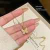 Wholesale Women's Light Luxury Minimalist Titanium Steel Insectshaped Zirconia Butterfly Necklace