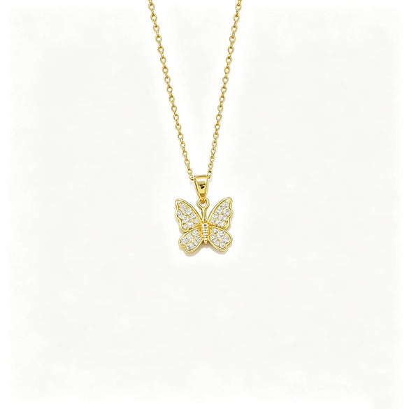 Wholesale Women's Light Luxury Minimalist Titanium Steel Insectshaped Zirconia Butterfly Necklace
