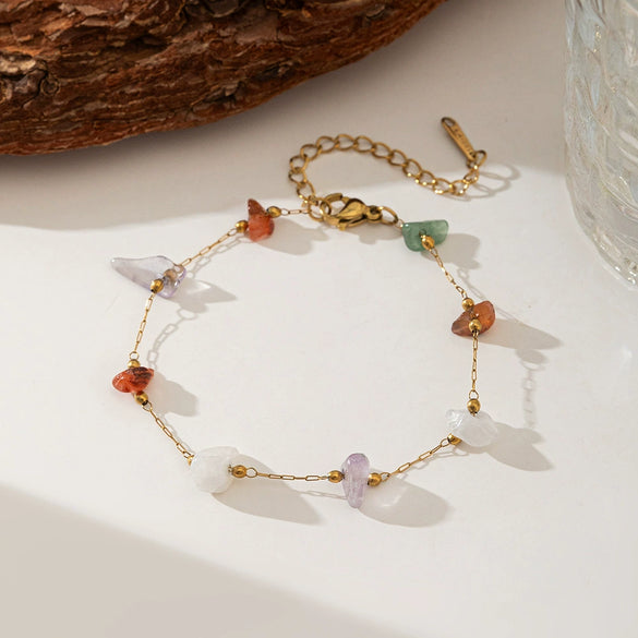 Wholesale Women's Light Luxury Natural Stone And Titanium Steel Bracelet Necklace Set With Starfish Shape And Electroplating