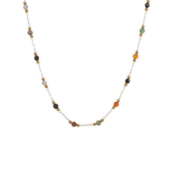 Wholesale Women's Light Luxury Natural Stone And Titanium Steel Geometric Clavicle Chain Necklace With Electroplating