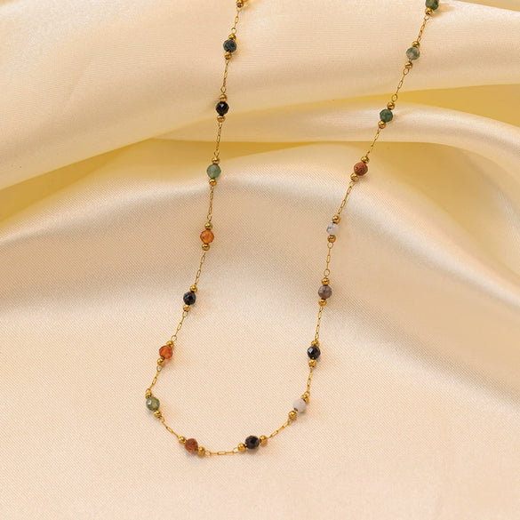 Wholesale Women's Light Luxury Natural Stone And Titanium Steel Geometric Clavicle Chain Necklace With Electroplating