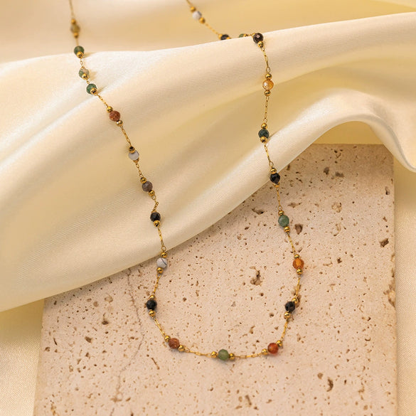 Wholesale Women's Light Luxury Natural Stone And Titanium Steel Geometric Clavicle Chain Necklace With Electroplating