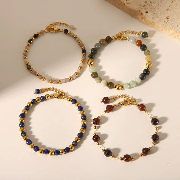 Wholesale Women's Light Luxury Natural Stone Bracelet With Geometric Pattern And Electroplating Treatment