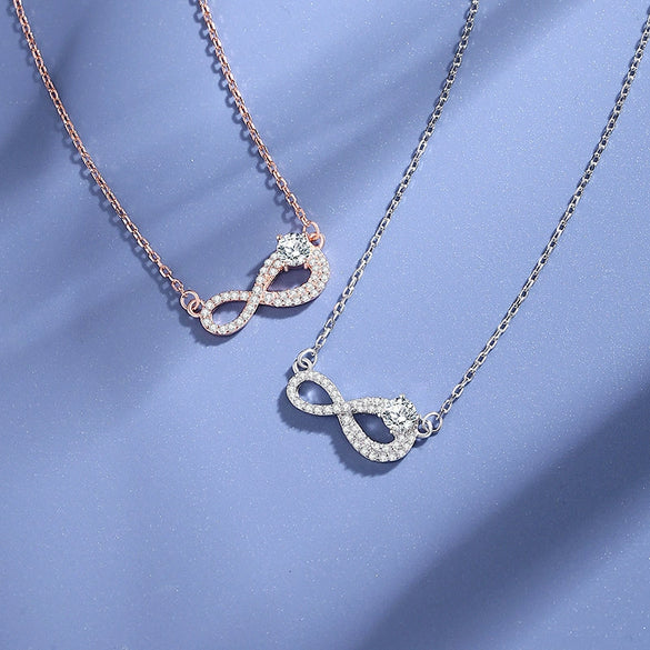 Wholesale Women's Light Luxury Necklace S925 Silver Unlimited Symbol Pendant With Diamond Cross Chain Geometric Style