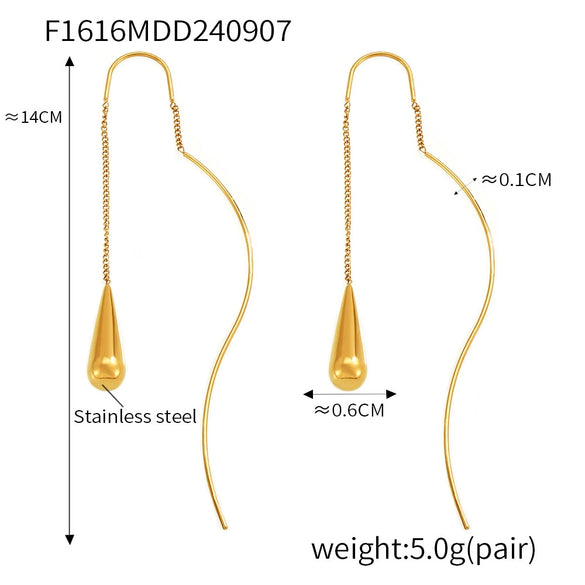 Wholesale Women's Light Luxury Niche Design Hot Water Drop Tassel Earrings In Stainless Steel With Geometric Pattern And Electroplating Treatment