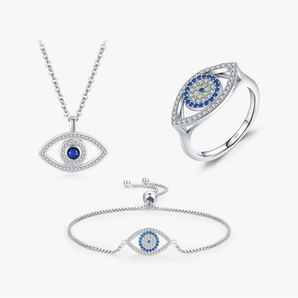 Wholesale Women's Light Luxury Niche Design S925 Sterling Silver Hollow Devil's Eye Microinlay Bracelet Necklace Ring