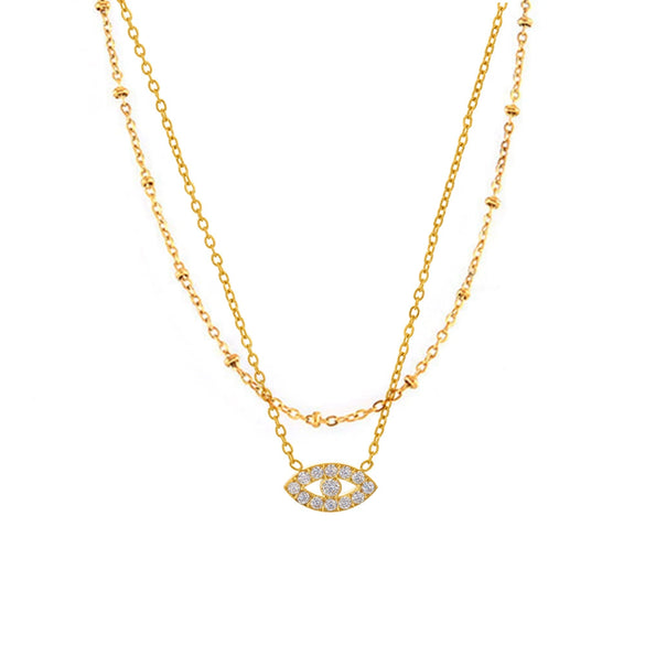 Wholesale Women's Light Luxury Niche Multi Layer Clavicle Necklace And Bracelet Set With Devil's Eye 5A Zircon Made Of Stainless Steel With Electroplating