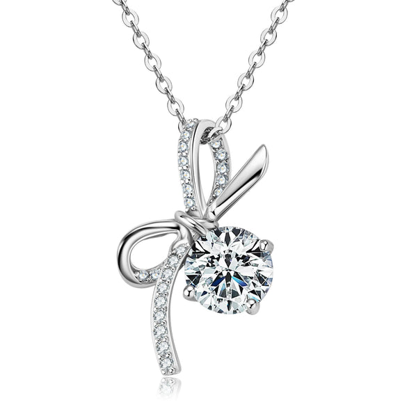 Wholesale Women's Light Luxury Niche Zircon Clavicle Chain S925 Sterling Silver Bow Geometric Electroplated Necklace