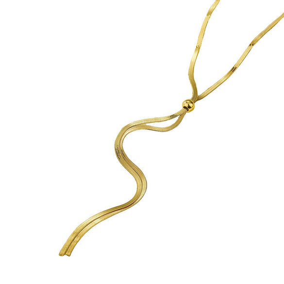 Wholesale Women's Light Luxury Pullout Long Necklace With Snake Bone Chain Stainless Steel Electroplated