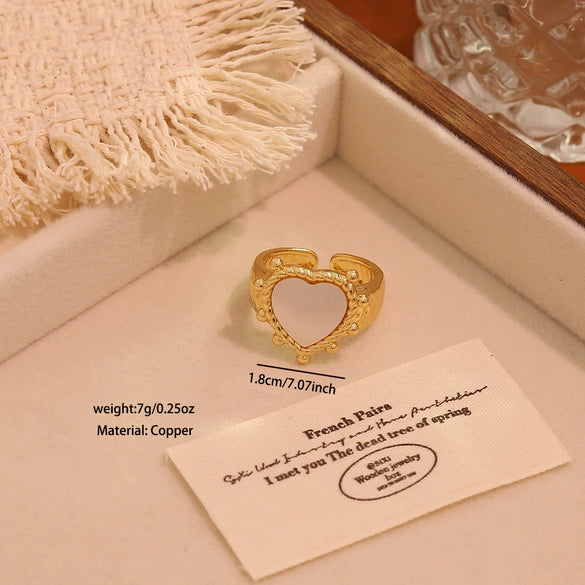 Wholesale Women's Light Luxury Real Gold Plated Copper Heart Shape Star And Moon Open Ring Jewelry