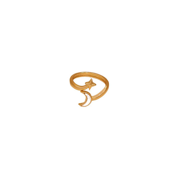 Wholesale Women's Light Luxury Real Gold Plated Copper Heart Shape Star And Moon Open Ring Jewelry
