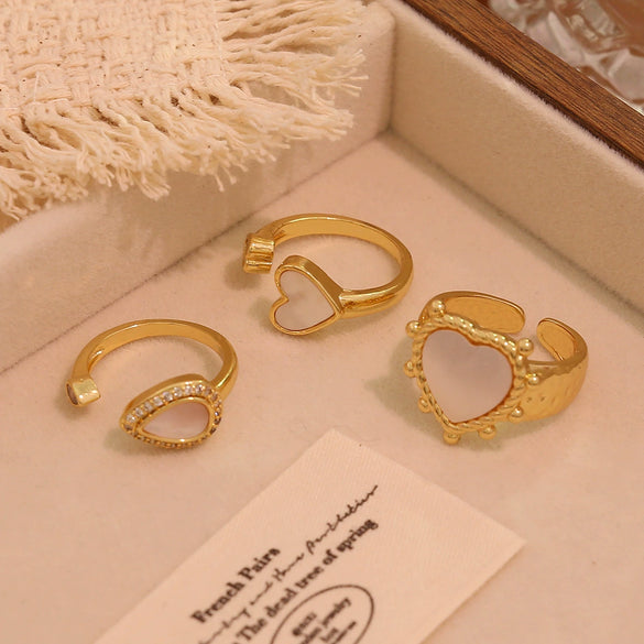 Wholesale Women's Light Luxury Real Gold Plated Copper Heart Shape Star And Moon Open Ring Jewelry