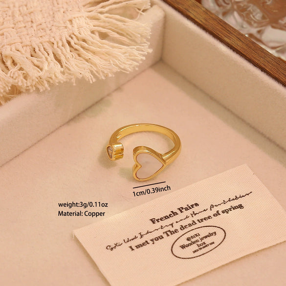 Wholesale Women's Light Luxury Real Gold Plated Copper Heart Shape Star And Moon Open Ring Jewelry