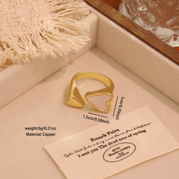 Wholesale Women's Light Luxury Real Gold Plated Copper Heart Shape Star And Moon Open Ring Jewelry