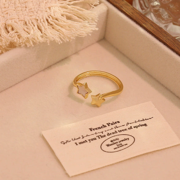 Wholesale Women's Light Luxury Real Gold Plated Copper Heart Shape Star And Moon Open Ring Jewelry