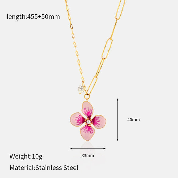 Wholesale Women's Light Luxury Real Gold Plated Flower Necklace Regular Chain