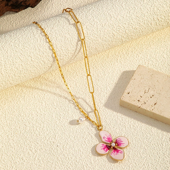 Wholesale Women's Light Luxury Real Gold Plated Flower Necklace Regular Chain
