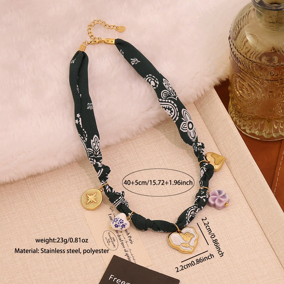 Wholesale Women's Light Luxury Real Gold Plated Handmade Flower Heart Scarf Chain Necklace Accessories