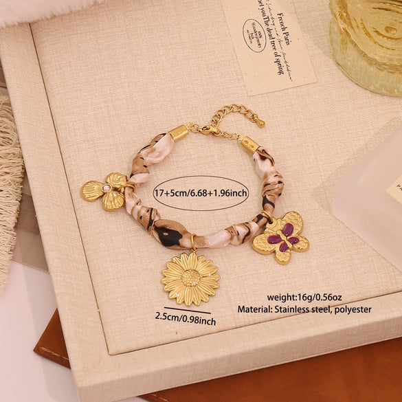 Wholesale Women's Light Luxury Real Gold Plated Handmade Flower Heart Scarf Chain Necklace Accessories
