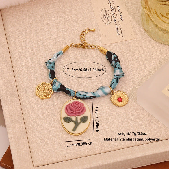 Wholesale Women's Light Luxury Real Gold Plated Handmade Flower Heart Scarf Chain Necklace Accessories